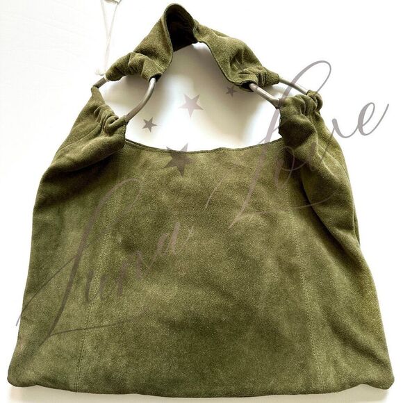 FREE PEOPLE Bobbi Slouch Suede Tote In Khaki / Olive NWT - Picture 4 of 9